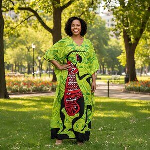 Gypsie Blu Lady Tribal Printed Polyester Kaftan Maxi Dress for Plus Size Women